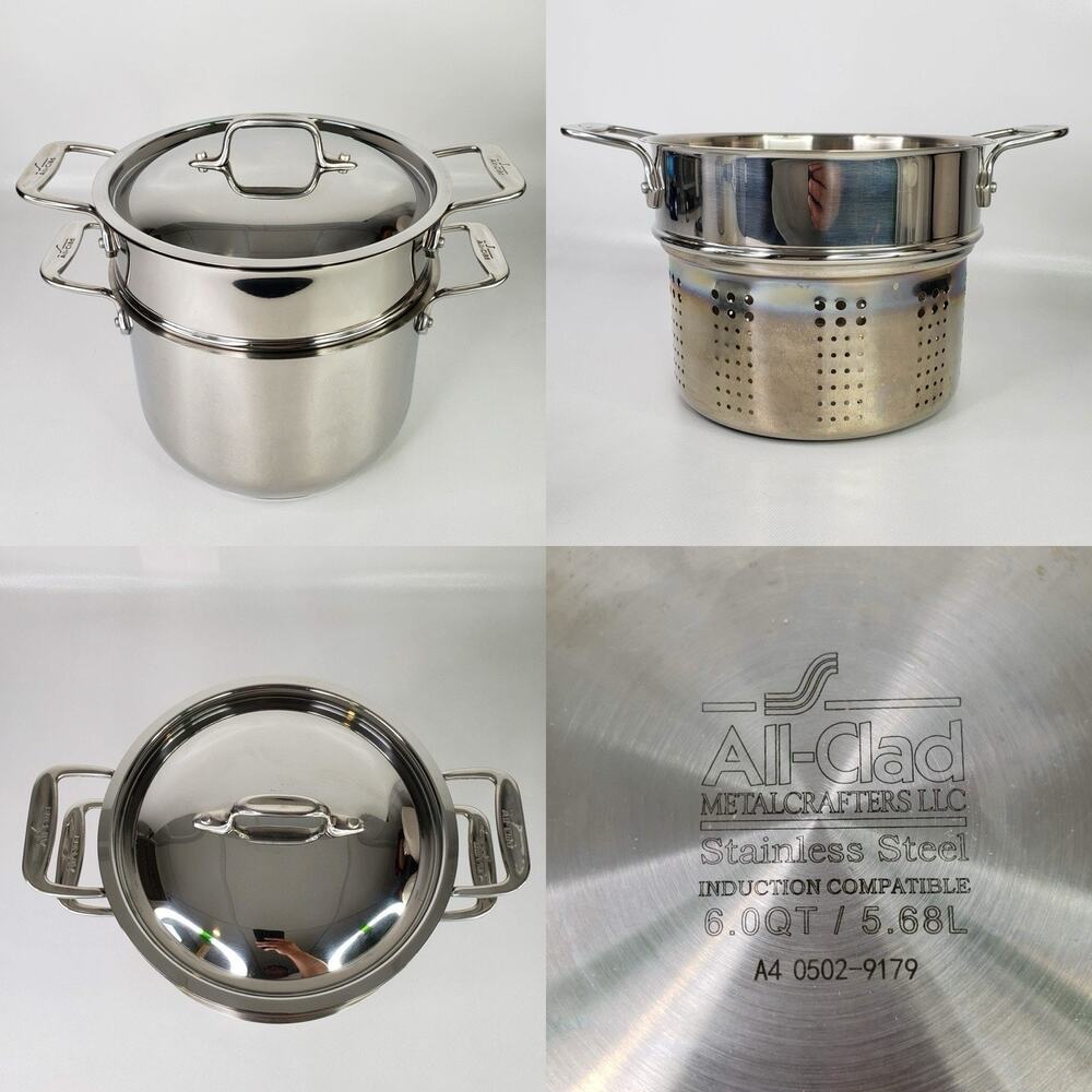 All-Clad Stainless Steel 6 Qt Multi Pot 3 Piece Pasta Pentola Strainer Steamer